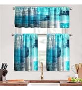 MCALK Turquoise Kitchen Curtains Tiers and Valances Set 3 Piece for Windows Grey Kitchen Window C...