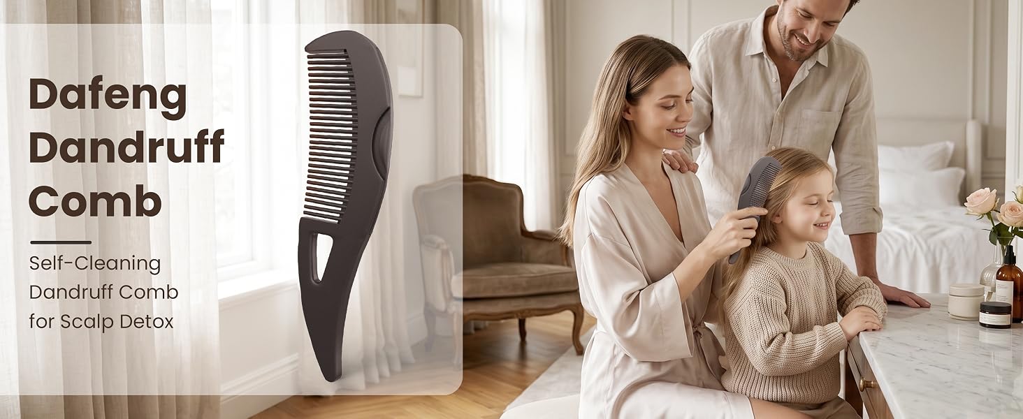 Dafeng self-cleaning dandruff comb with ergonomic design for family scalp care at home.