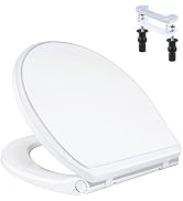 Round Toilet Seat, Slow Close and Never Loosen Stable Hinge, Easy Installation and One-button Qui...