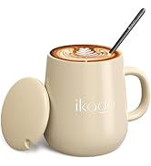 Ikago Beige Ceramic Coffee Mug Set, 15oz Coffee Mugs with Lid and Spoon, Coffee Mug, Matching Mug...