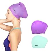 Keary 2 Pack Updated Silicone Swim Cap for Long Hair Women Girl Waterproof Bathing Pool Swimming ...