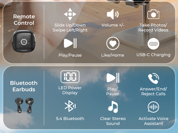xihama B5 Tiktok Scrolling Remote Control with Wireless Earbuds