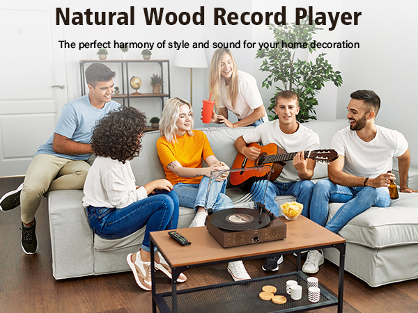 wood record player