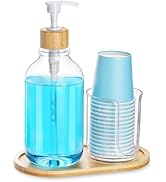 Mouthwash Dispenser with Cup Holder, Plastic Mouth Wash Pump Bottle with Tray for Bathroom Organi...