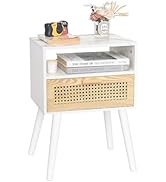 MaxSmeo Nightstand, Modern Nightstand, Rattan Side Table, End Table with Storage for Living Room,...