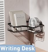 Corner shower caddy for writing desk