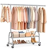 EAGMAK Heavy Duty Clothes Rack for Hanging Clothes Load 556 LBS, Height Adjustable Rolling Clothi...
