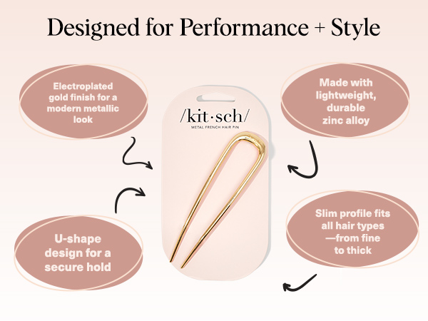 Kitsch French Hair Pins for Women Metal Hair Fork for Updos, Chignon, Bun &amp;amp;amp; Twist Hairstyles