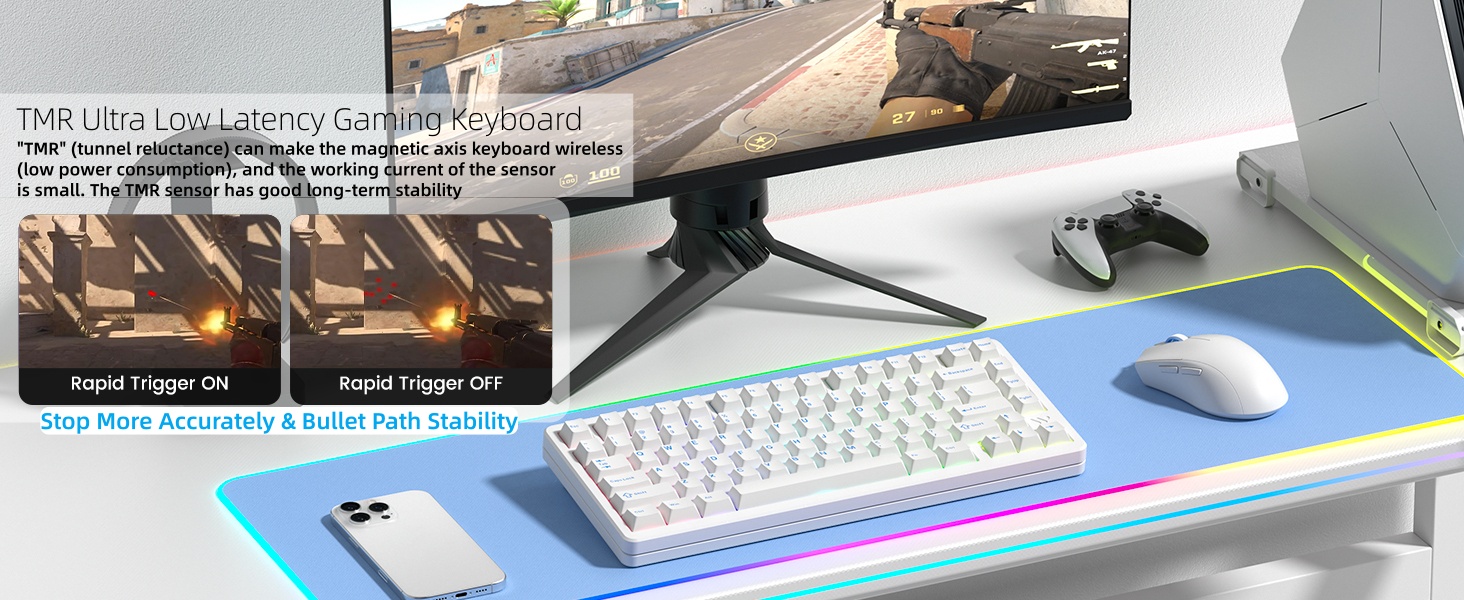 Keyboard Gaming 75% Hall Effec, Wireless Mechanical Keyboard Rapid Trigger Custom Magnetic Switch