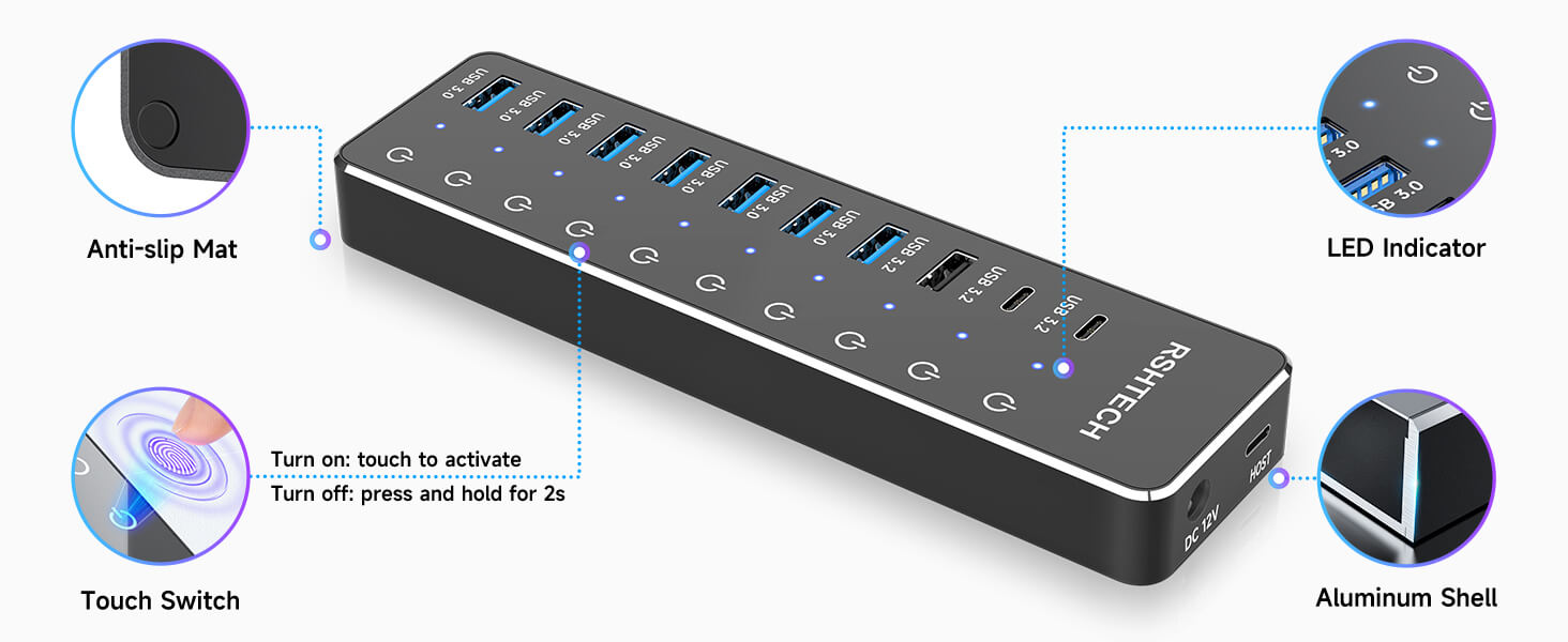USB C Hub with touch switch