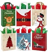 STYPOP 24 Pack 10" Christmas Gift Bags Medium Size with Tissue Paper, Reusable Non-Woven Christma...