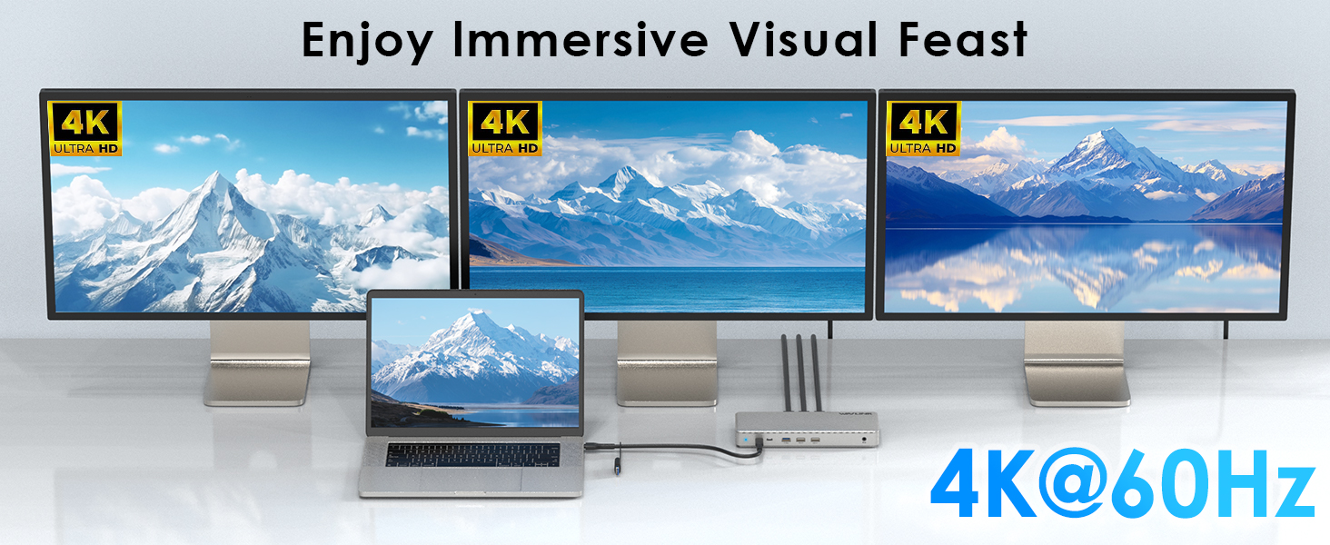 WAVLINK Universal Triple 4K@60Hz Display DockWAVLINK Docking Station 3 Monitors