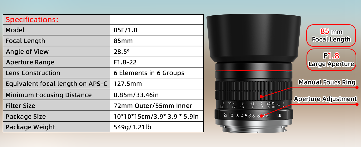 Lightdow 85mm F1.8 Medium Telephoto Manual Focus Full Frame Portrait Lens
