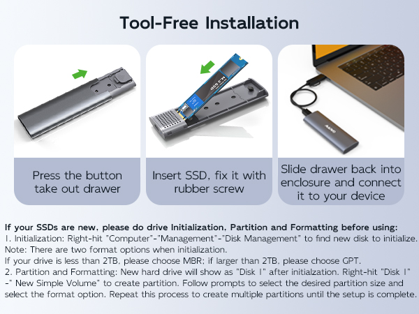 MAIWO USB 3.1 Gen 2 External Enclosure for M.2 NVMe sata SSD 2230/2242/2260/2280 Tool Free b+m key 