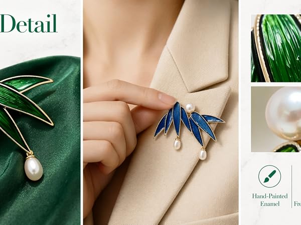 Oriental Chinese Style Faux Pearl Drop Lapel Pin,