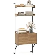 Giantex 71.5" Tall Bookshelf with Storage Cabinet, Narrow Wall Mounted Ladder Bookcase with Metal...