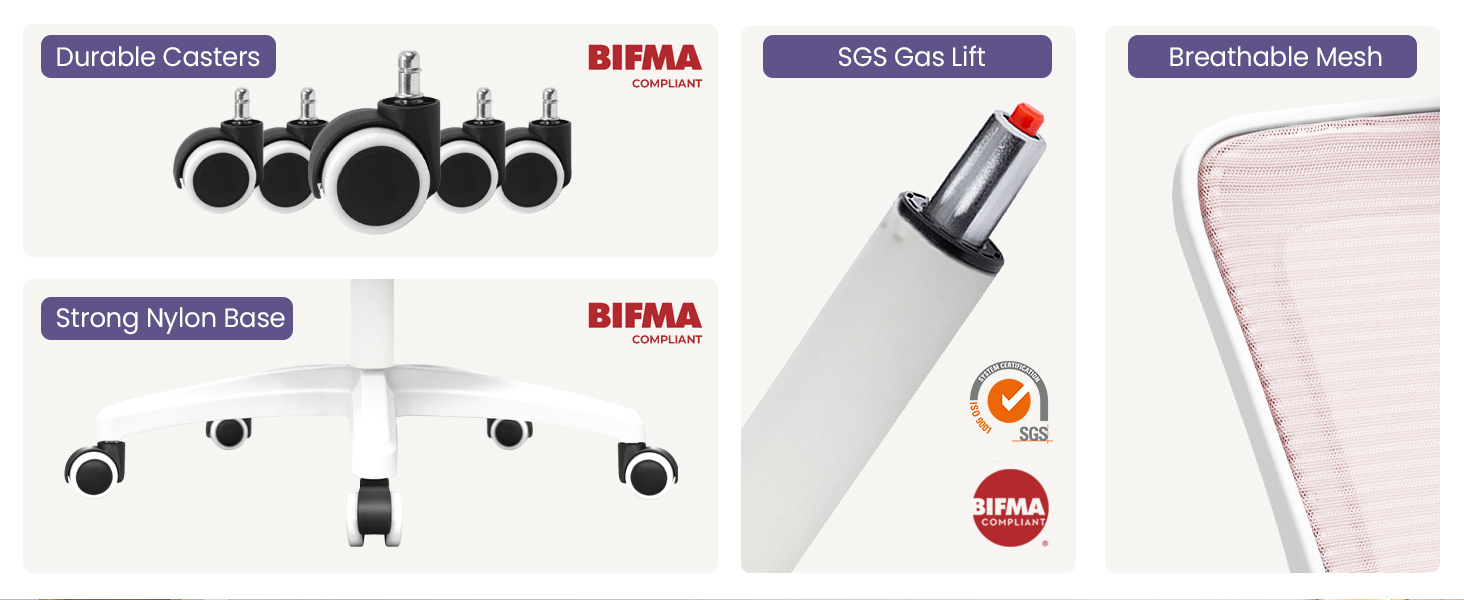 Designed with Breathable Mesh, Strong Nylon Base, Durable Gas Lift and Casters