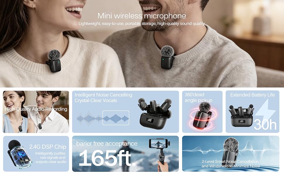 Wireless Lavalier Microphone for iPhone Android