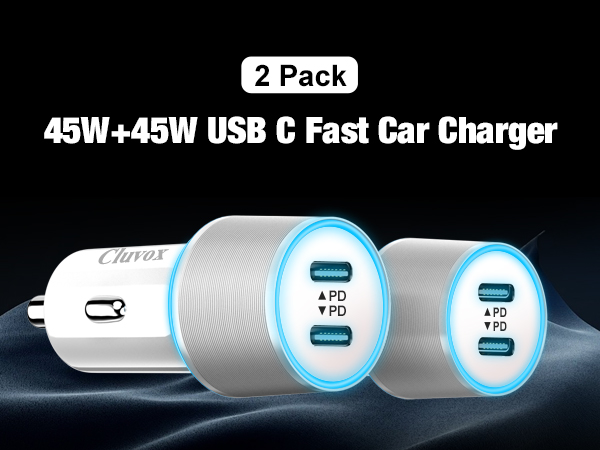 dual 45w usb c car charger 2 pack for car travel