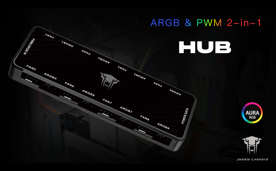 Jungle Leopard ARGB and PWM Fan HUB,8 Ports for Addressable RGB Lighting with PWM