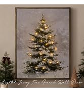 Christmas Decorations-18“ x 24" Lighted Framed Snowy Tree Canvas Wall Decor | Remote Control &amp; Ti...