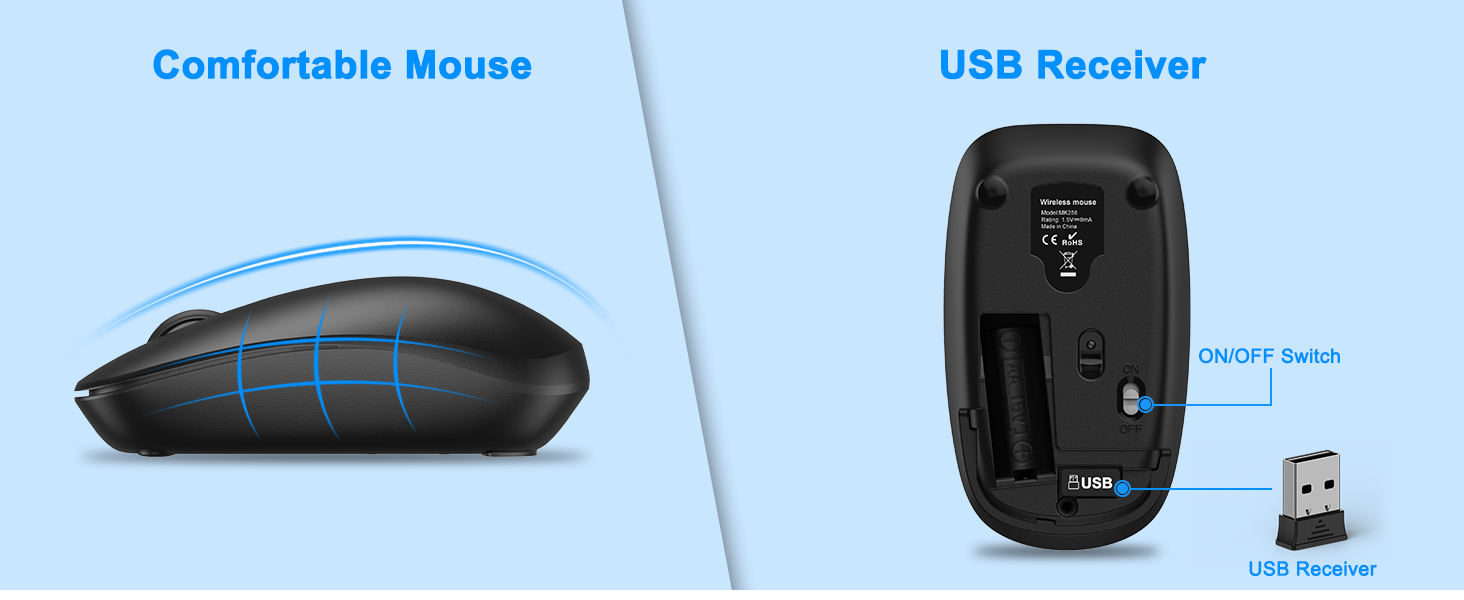 Wireless Keyboard and Mouse Combo, Full Size Silent Ergonomic Keyboard Mouse