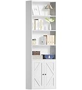 JULIXIN Wooden Stylish and Functional Bookshelves and Bookcases with Doors Floor Standing 6 Shelf...