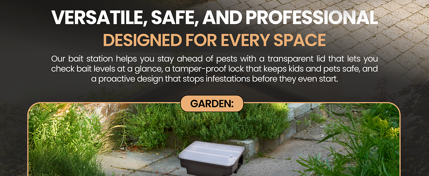  Rodent trap with clear lid in garden path for secure and discreet outdoor pest control