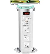 Automatic Pop Up Outlet for Countertop with USB C PD 20W, Receptacle Power Strip with 15 W Wirele...