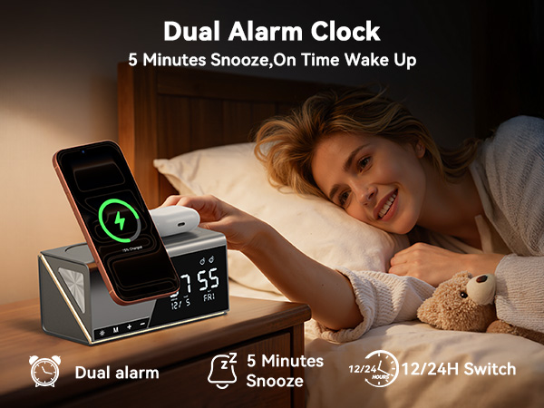 alarm clock with wireless charging iphone alarm clock docking station Charging station with clock