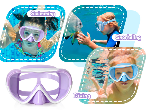 Kids Swim Goggles Snorkel Diving Mask for Youth(5-15), Anti-Fog 180° Clear View