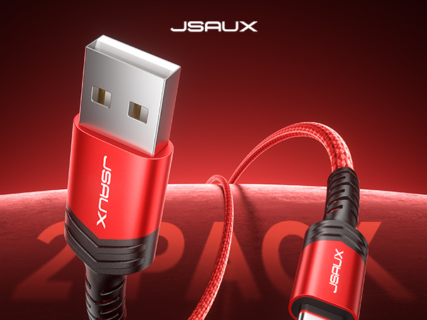 JSAUX 2-Pack USB A to USB C Cable: Durable nylon braided design for safe charging and data sync.