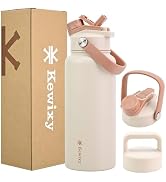 KEWIXY 32 oz Insulated Water Bottle, 2-in-1 Lid, Straw &amp; Spout with Protected, Leak Proof, Keep C...