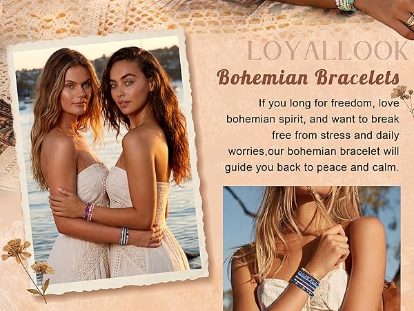 Bohemian Stackable Bead Bracelets for Women Stretch Bohemian Style Multilayered Boho Bracelet