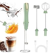 TonJin Frother Wand Rechargeable USB-C Milk Frother Handheld Mixer Electric with 2 Whisk Heads, 3...