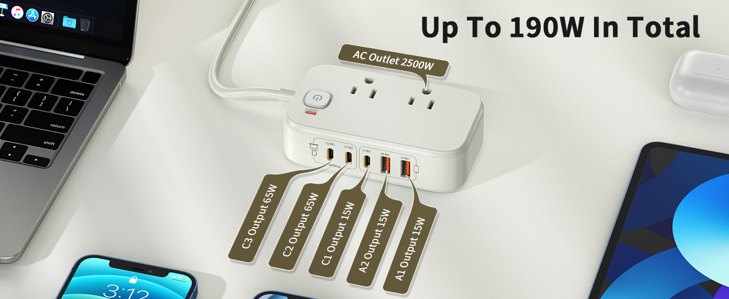 Power Strip with USB C Ports