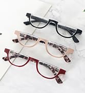 DXYXYO Half Moon Reading Glasses for Women, 3 Pack Small Semi Frame Readers with Spring Hinge