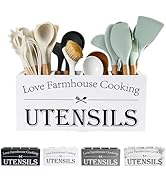 LIBODOUR Kitchen Utensil Holder,Farmhouse Wooden Utensil Holder For Kitchen Counter,Extra Large C...
