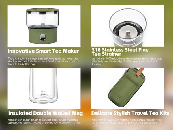 ZENS Modern 3-in-1 Smart Small Glass Tea Infuser Teapot