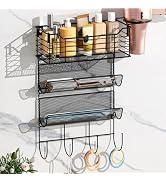 VITVITI Metal Hair Tool Organizer Wall Mount, Hair Dryer Holder with 3 Tier Shelf Basket Hooks, B...