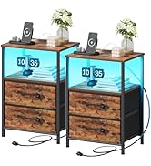 TRIFEBLE Nightstands Set of 2, Night Stand with Charging Station and Led Lights, Bedside Table wi...