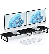 Wood Dual Monitor Stand Riser - Monitor Stand for 2 Monitors, Large Computer Stand For Desk with ...