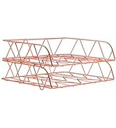 PAG 2 Packs Desktop File Organizer Metal Stackable Horizontal Letter Tray Paper Holder Rack, Rose...