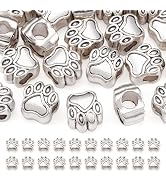 Craftdady 20Pcs Antique Silver Dog Cat Paw Print European Spacer Beads Large Hole Tibetan Pet Ani...