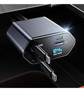 Retractable Car Charger, 4 in 1 Fast Car Phone Charger, Double Type C Retractable Cables and 2 US...