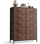 Sweetcrispy 10 Drawer Fabric Dresser Storage Tower with Bins, Tall Chest Organizer for Bedroom Cl...