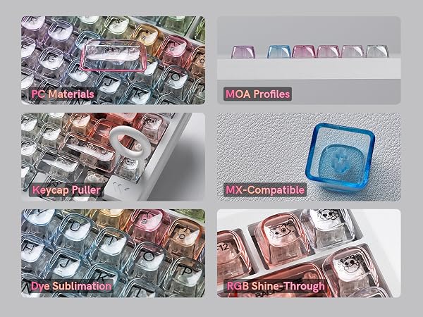 PC Materials. MOA Profile, MX-Compatible, Dye Sublimation, RGB Shine-Through, Keycap puller