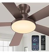 Kunywooe Ceiling Fans with Lights, 46" Low Profile Ceiling Fan with Light, Remote/App Control, Fl...
