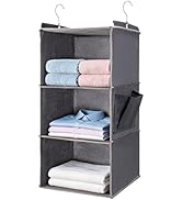 BOOMIBOO Hanging Closet Organizer and Shelves, 4 Shelves with 1 Side Pockets, Foldable, Grey Fabr...