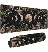 Moon Phase Flower Mushroom Galaxy Mouse Pad XL Extended Desk Mat, Non Slip Rubber Base Stitched E...